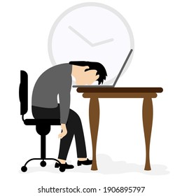 Businessman working at home office, falling asleep