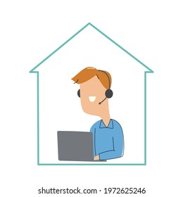 Businessman working at home.  Quarantine, stay at home concept. vector illustration