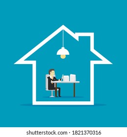 Businessman working at home. Vector design