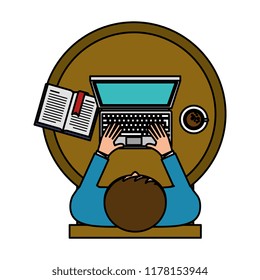 businessman working with laptop aerial view