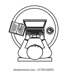 businessman working with laptop aerial view