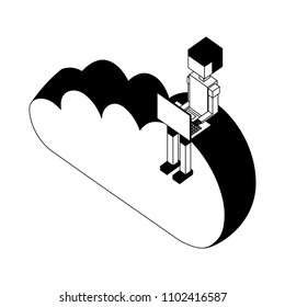 businessman working with laptop in cloud isometric avatar character