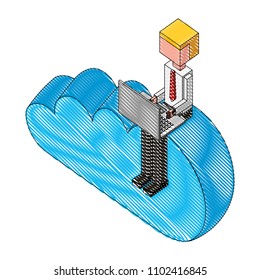 businessman working with laptop in cloud isometric avatar character