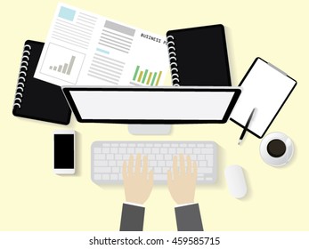 businessman working with laptop computer in office with copy space, Business concept