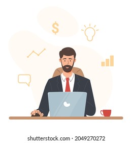 Businessman is working with laptop illustration