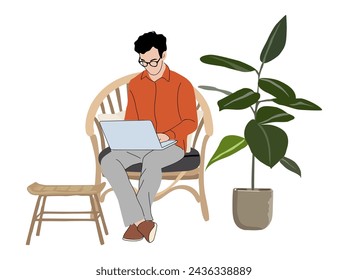 Businessman working at laptop online in internet.