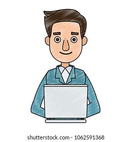 Businessman working with laptop scribble