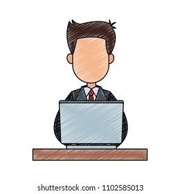 Businessman working in laptop scribble