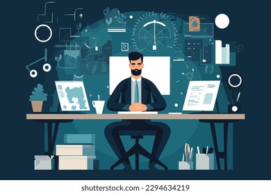 Businessman working in Modern office flat  vector design, Professional man.