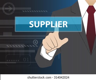 Businessman working with modern virtual technology, hand touching SUPPLIER 