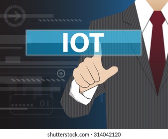 Businessman working with modern virtual technology, hand touching IOT