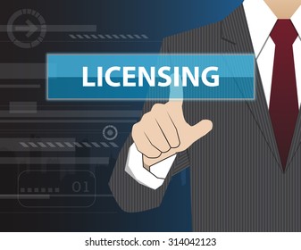 Businessman working with modern virtual technology, hand touching LICENSING