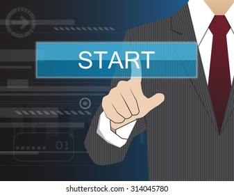 Businessman working with modern virtual technology, hand touching start teamwork & leadership concept