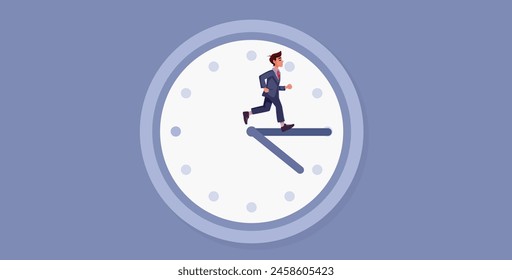 
Businessman Working from Nine to Five Vector Cartoon Illustration. Office worker having a full time job running late
