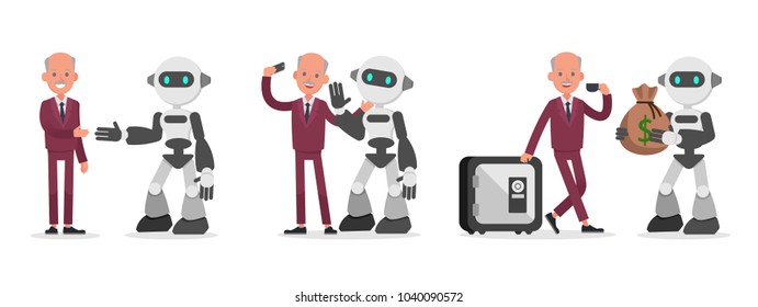 businessman working in office and different poses character vector design