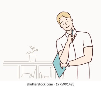 businessman working in the office. Hand drawn style vector design illustrations.