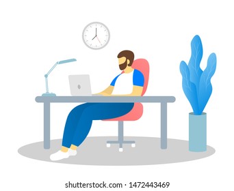Businessman working in office. Workplace. The guy is working on a laptop. 