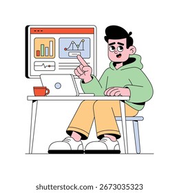 Businessman Working On Analysis Vector illustration. EPS 10 file