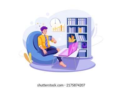 Businessman working on a bean bag Illustration concept. Flat illustration isolated on white background