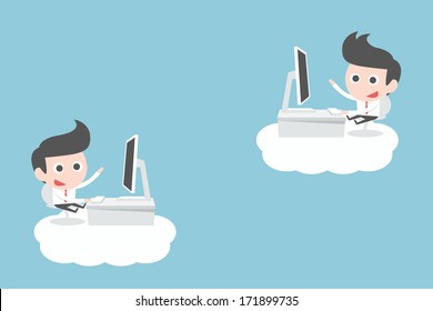 businessman working on clouds, vector