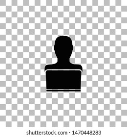 Businessman Working on Computer. Black flat icon on a transparent background. Pictogram for your project