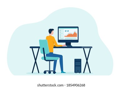 Businessman working on computer concept and business people analytics and monitoring investment and finance report graph on monitor concept