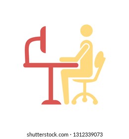 Businessman working on the computer icon - Flat vector