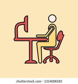 Businessman working on the computer icon - Linear fill style vector