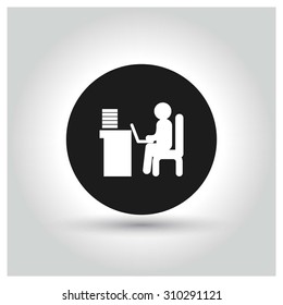businessman working on computer Icon. Black Circle Pictogram. vector illustration