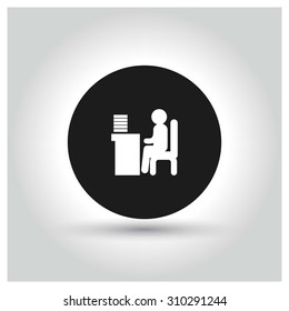businessman working on computer Icon. Black Circle Pictogram. vector illustration