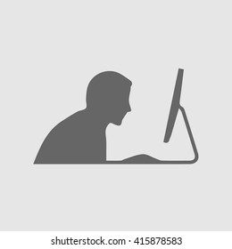 Businessman working on Computer icon. Businessman working on Computer Symbol. Vector illustration logo sign.