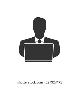 Businessman Working on Computer icon flat. Illustration isolated vector sign symbol