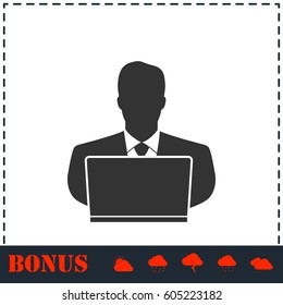 Businessman Working on Computer icon flat. Simple vector symbol and bonus icon