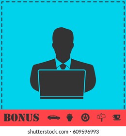 Businessman Working on Computer icon flat. Simple vector symbol and bonus icon