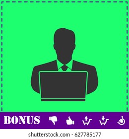 Businessman Working on Computer icon flat. Simple vector symbol and bonus icon