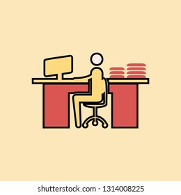 Businessman working on the computer in office icon - linear fill style vector