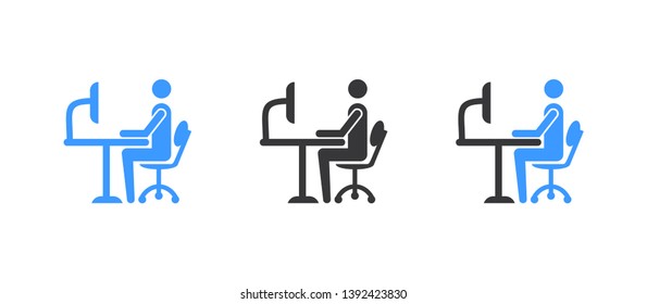 Businessman working on the computer sign icon - Glyph illustration