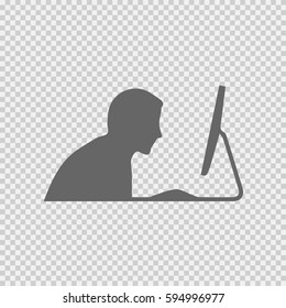 Businessman Working on a computer vector icon eps 10 on transparent background.