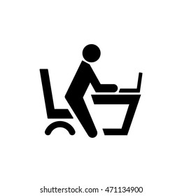 Businessman working on computer. Web icons for business, finance and communication. Vector. 