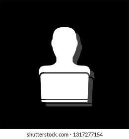 Businessman Working on Computer. White flat simple icon with shadow