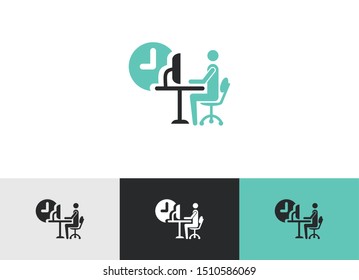 Businessman working on a computer - Workplace sign icon
