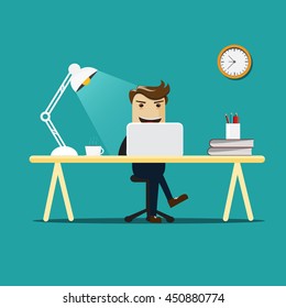 Businessman working on computer.Vector illustration