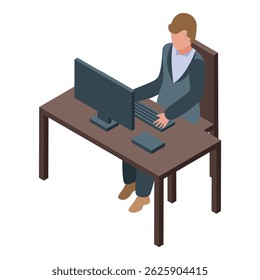 Businessman working on desktop computer, typing on keyboard, office work concept