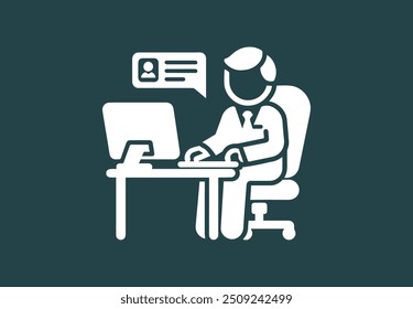 Businessman working on his Computer with business icon and symbol