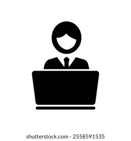 Businessman working on his laptop icon