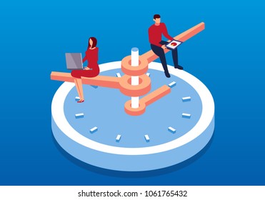 Businessman working on isometric clock