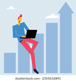 businessman working on laptop with growth graphic on the background