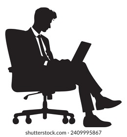 A businessman working on a laptop silhouette in vector file 100% editable. Silhouettes of business people.