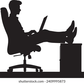 A businessman working on a laptop silhouette in vector file 100% editable. Silhouettes of business people.
