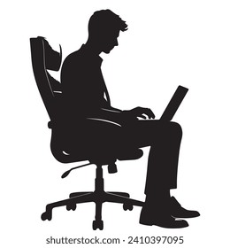 A businessman working on a laptop silhouette in vector file 100% editable. Silhouettes of business people.